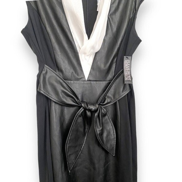 New York & Company Faux Leather Front Bow V-Neck Sleeveless Black Cocktail Dress - Picture 5 of 10